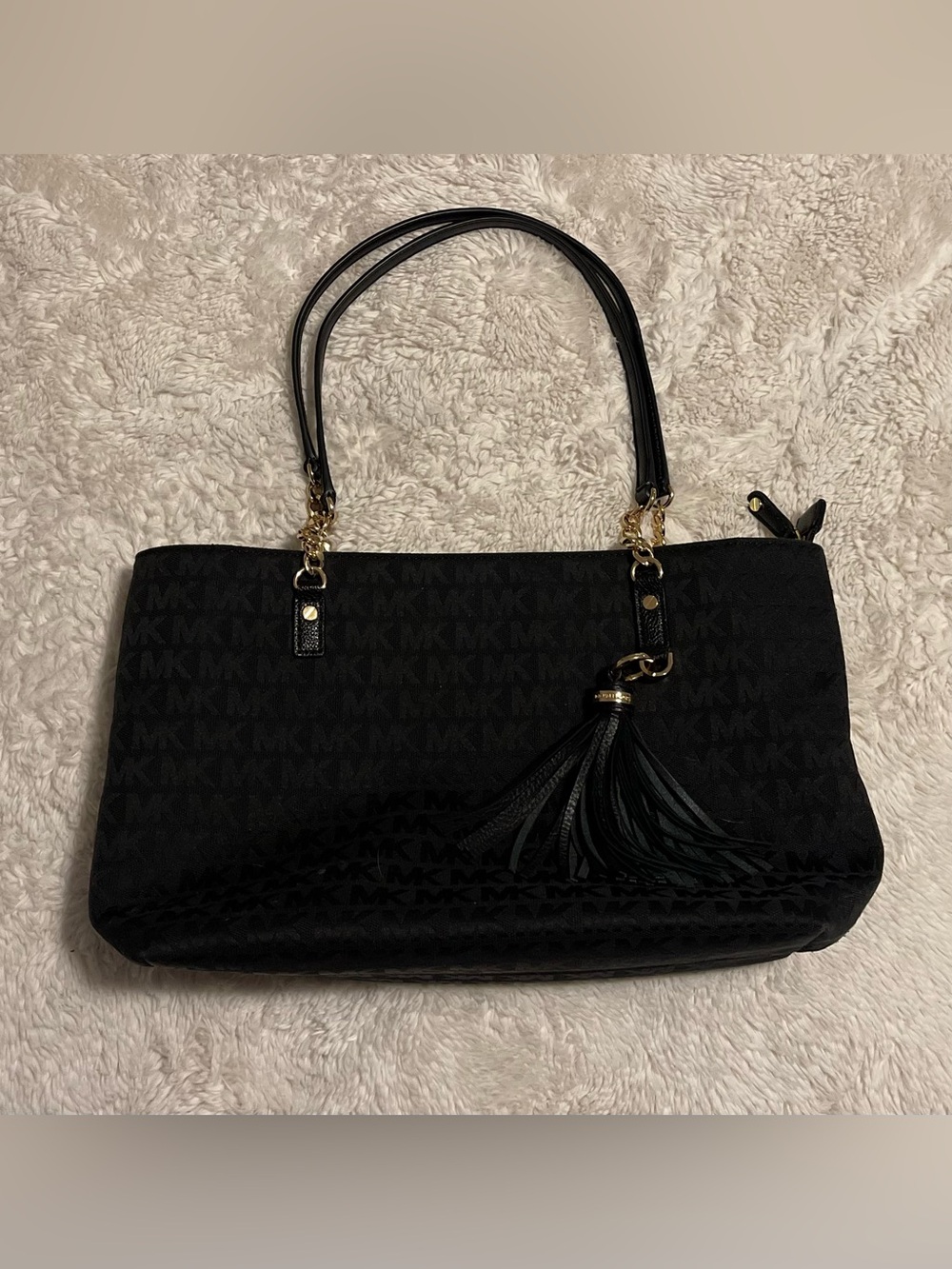 Michael Kors Jet Set Chain Travel Medium Logo Shoulder Tote Bag Black Signature